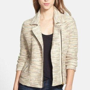 Lucky Brand Jacket Women 2X Ivory Marled Moto Tweed Blazer Full Zip 7Q50885 NWT